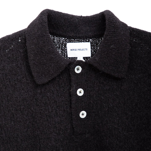 Norse Projects Rasmus Relaxed Brushed Polo Black N45-0614 Degli Uberti